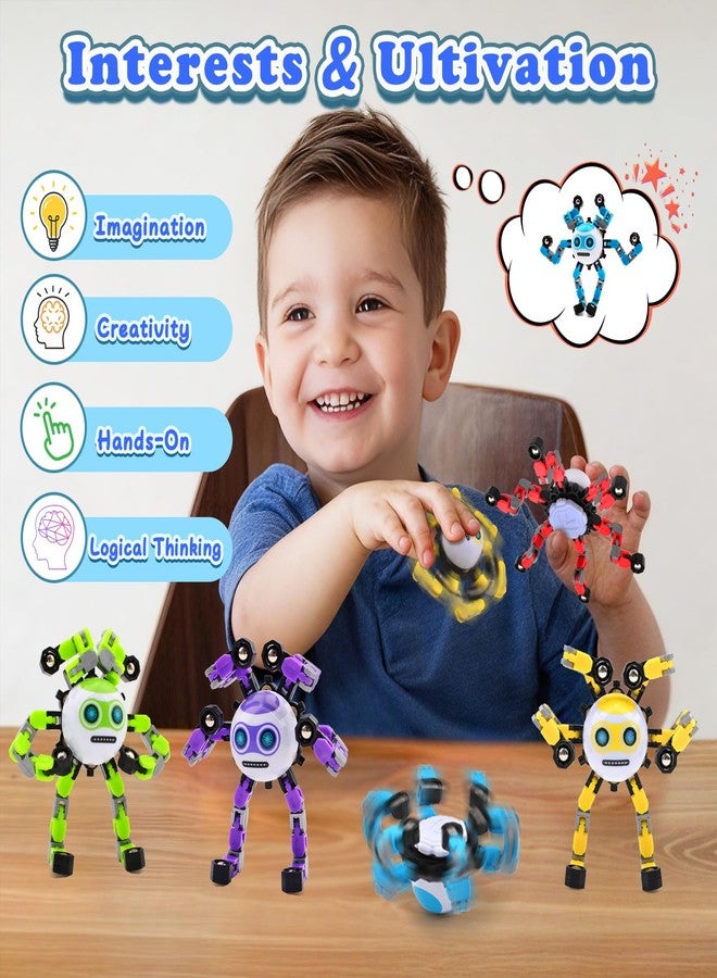 ASIOWELY 4 PCS Transformable Fidget Spinners Toys for Kids and Adults Stress Relief Sensory Toy for Boys Girls Autism Cool Fingertip Gyros for Teens Men Birthdays Valentines Day Gifts for Travel Toys - Image 2